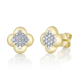 SHY CREATION INC 14kt Yellow Gold .39 Diamond Clover Stud Earrings