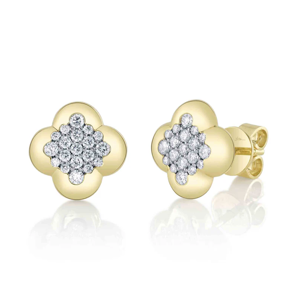 SHY CREATION INC 14kt Yellow Gold .39 Diamond Clover Stud Earrings