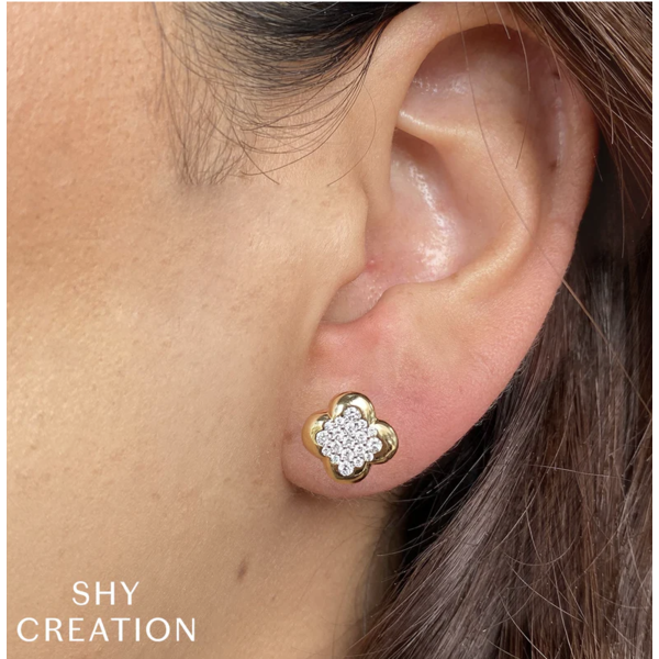 SHY CREATION INC 14kt Yellow Gold .39 Diamond Clover Stud Earrings