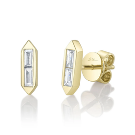 SHY CREATION INC 14kt Yellow Gold .18 Diamond Baguette Stud Earrings