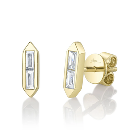 SHY CREATION INC 14kt Yellow Gold .18 Diamond Baguette Stud Earrings
