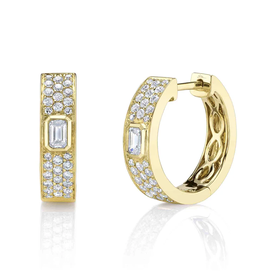 SHY CREATION INC 14kt Yellow Gold .64 Diamond Emerald Huggie Earrings