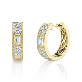 SHY CREATION INC 14kt Yellow Gold .64 Diamond Emerald Huggie Earrings