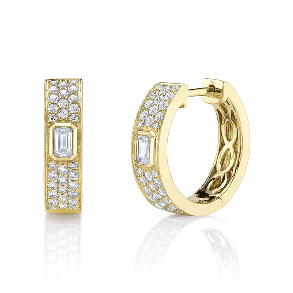 SHY CREATION INC 14kt Yellow Gold .64 Diamond Emerald Huggie Earrings