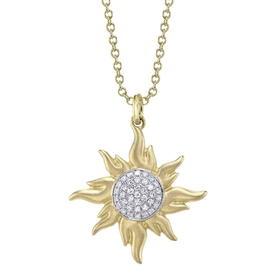SHY CREATION INC 14kt Yellow Gold .08 Diamond Pave Circle Sun Necklace