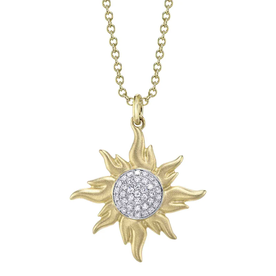 SHY CREATION INC 14kt Yellow Gold .08 Diamond Pave Circle Sun Necklace