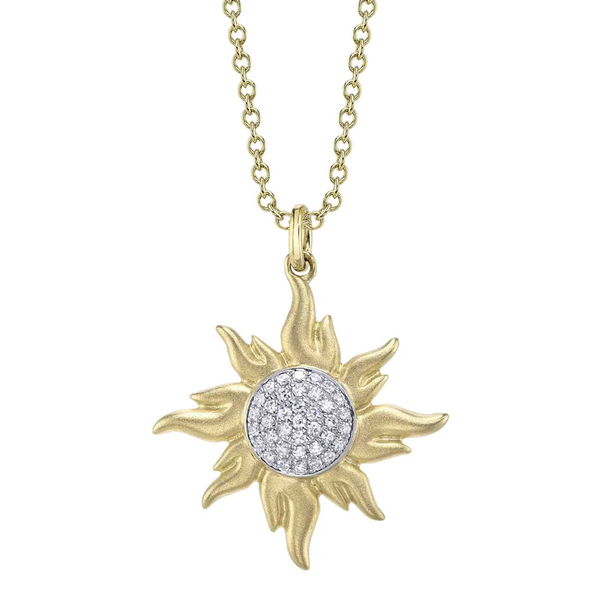 SHY CREATION INC 14kt Yellow Gold .08 Diamond Pave Circle Sun Necklace