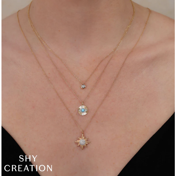 SHY CREATION INC 14kt Yellow Gold .08 Diamond Pave Circle Sun Necklace