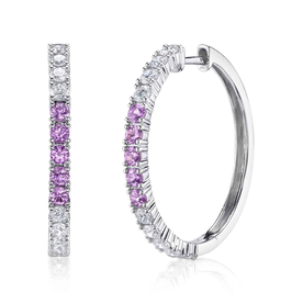 SHY CREATION INC 14kt White Gold .91 Diamond .63 Pink Sapphire Hoop Earrings