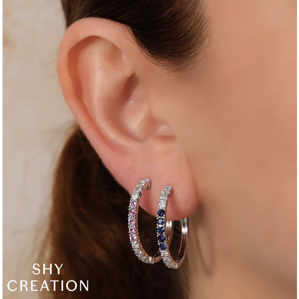 SHY CREATION INC 14kt White Gold .91 Diamond .63 Pink Sapphire Hoop Earrings