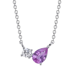 SHY CREATION INC 14kt White Gold .11 Diamond .45 Pink Sapphire Necklace