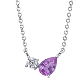 SHY CREATION INC 14kt White Gold .11 Diamond .45 Pink Sapphire Necklace