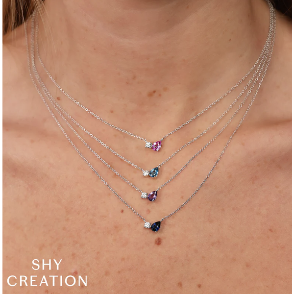 SHY CREATION INC 14kt White Gold .11 Diamond .45 Pink Sapphire Necklace