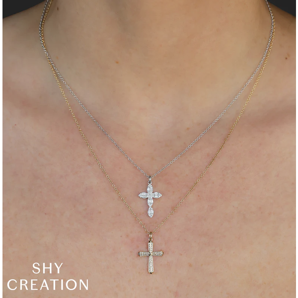 SHY CREATION INC 14kt White Gold .30 Diamond Cross Necklace