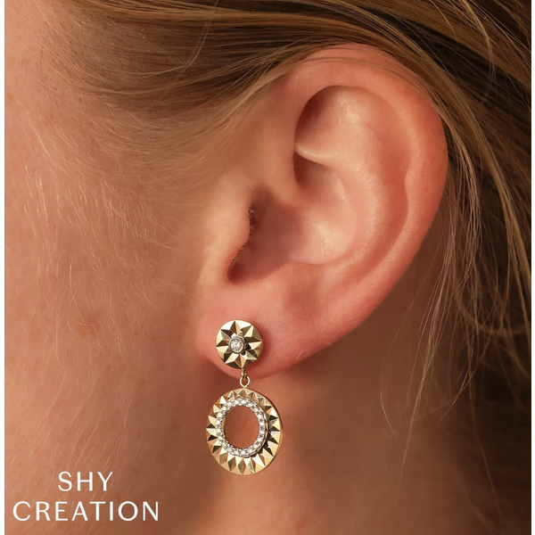 SHY CREATION INC 14kt Yellow & White Gold .26 Diamond Circle Earrings