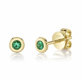 SHY CREATION INC 14kt Yellow Gold .08 Emerald Bezel Stud Earrings