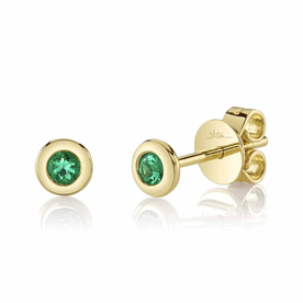 SHY CREATION INC 14kt Yellow Gold .08 Emerald Bezel Stud Earrings