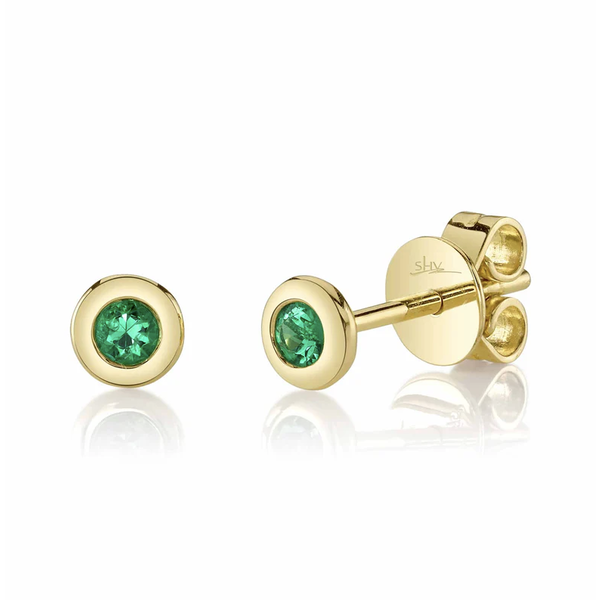 SHY CREATION INC 14kt Yellow Gold .08 Emerald Bezel Stud Earrings