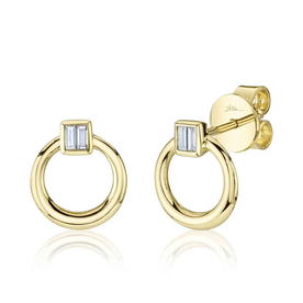 SHY CREATION INC 14kt Yellow Gold .08 Diamond Baguette Circle Stud Earring
