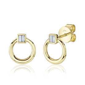SHY CREATION INC 14kt Yellow Gold .08 Diamond Baguette Circle Stud Earring
