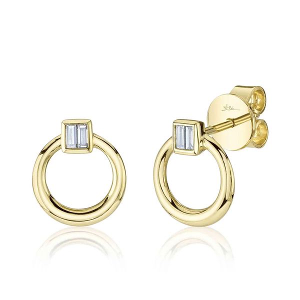 SHY CREATION INC 14kt Yellow Gold .08 Diamond Baguette Circle Stud Earring