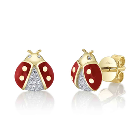 SHY CREATION INC 14kt Yellow Gold .07 Diamond & Red Enamel Earrings