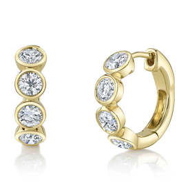 SHY CREATION INC 14kt Yellow Gold 1.50 Diamond Bezel Huggie Earrings