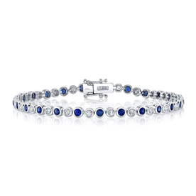 SHY CREATION INC 14kt White Gold 1.00 Diamond 1.58 Sapphire Tennis Bracelet