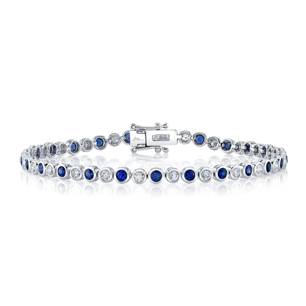 SHY CREATION INC 14kt White Gold 1.00 Diamond 1.58 Sapphire Tennis Bracelet