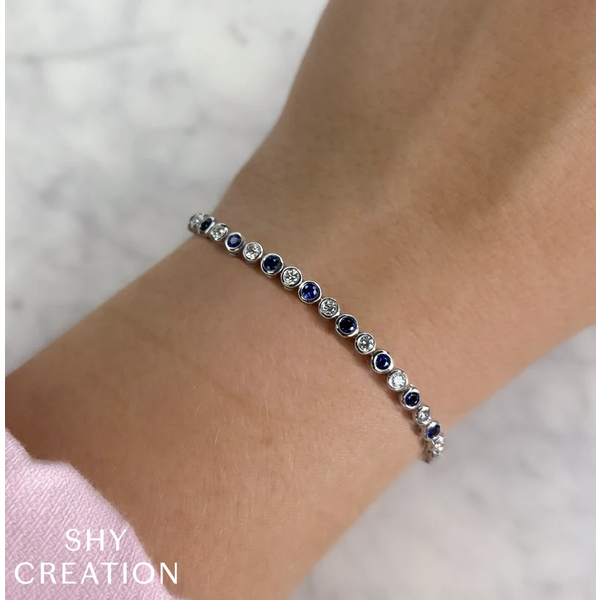 SHY CREATION INC 14kt White Gold 1.00 Diamond 1.58 Sapphire Tennis Bracelet