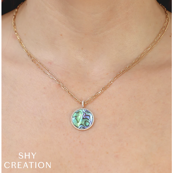 SHY CREATION INC 14kt Yellow Gold .20 Diamond 2.91 Abalone Necklace