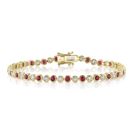 SHY CREATION INC 14kt Yellow Gold 1.00 Diamond 1.65 Ruby Tennis Bracelet