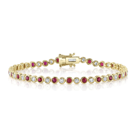 SHY CREATION INC 14kt Yellow Gold 1.00 Diamond 1.65 Ruby Tennis Bracelet