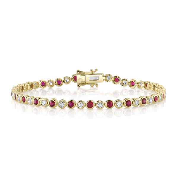 SHY CREATION INC 14kt Yellow Gold 1.00 Diamond 1.65 Ruby Tennis Bracelet
