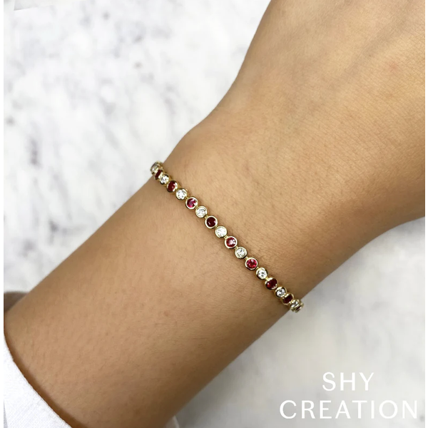 SHY CREATION INC 14kt Yellow Gold 1.00 Diamond 1.65 Ruby Tennis Bracelet