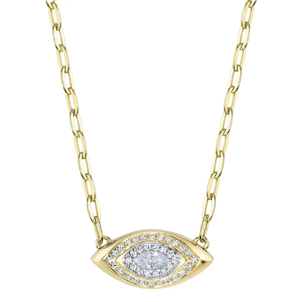 SHY CREATION INC 14kt Yellow Gold .16 Diamond Marquise Link Necklace