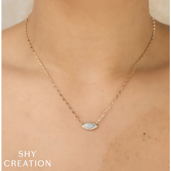 SHY CREATION INC 14kt Yellow Gold .16 Diamond Marquise Link Necklace