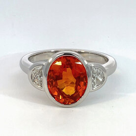 Platinum 3.47 Orange Sapphire .29 Diamond Ring