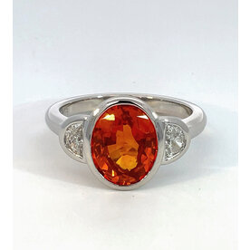 Platinum 3.47 Orange Sapphire .29 Diamond Ring