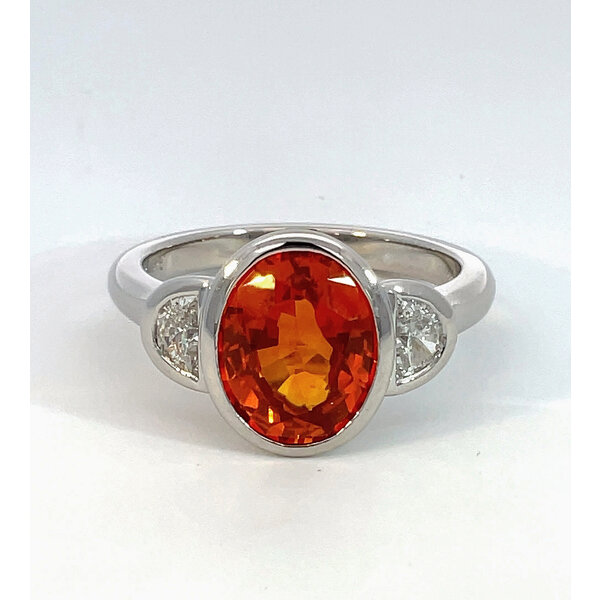 Platinum 3.47 Orange Sapphire .29 Diamond Ring