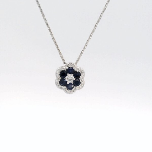 AMERICAN JEWELRY 18kt White Gold .57 Sapphire .21 Diamond Pendant