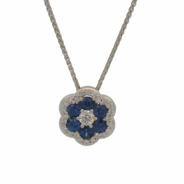 AMERICAN JEWELRY 18kt White Gold .61 Sapphire 1.32 Diamond Pendant
