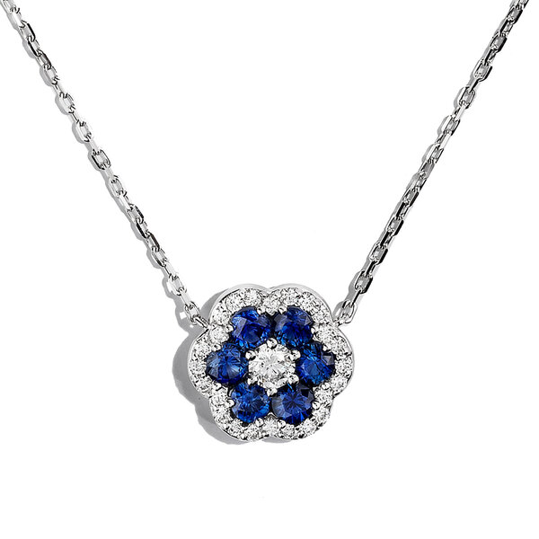 AMERICAN JEWELRY 18kt White Gold .61 Sapphire 1.32 Diamond Pendant