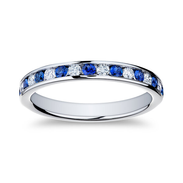 AMERICAN JEWELRY 18kt White Gold .30 Sapphire .22 Diamond Band