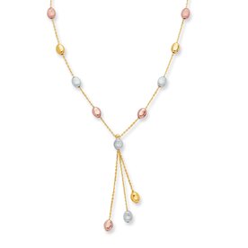 14ktTri-color Gold Anklet Polished & Satin Alternating Pebble Chain with Lobster Clasp