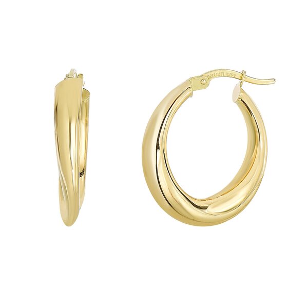 14kt Yellow Gold 5x20mm Graduated Oval Hoop Earrings