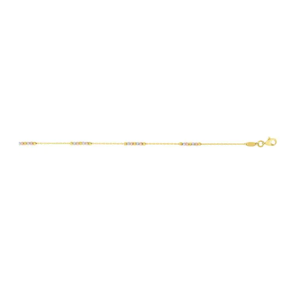 14kt Tri-Colour Gold Diamond Cut Bead Anklet