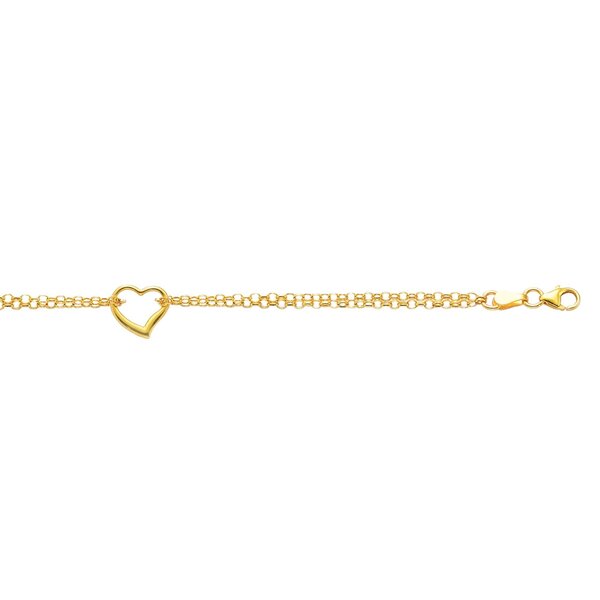 14kt Yellow Gold 2-Strand Cable Link Anklet w/Open Heart 10" w/Open Heart 10"