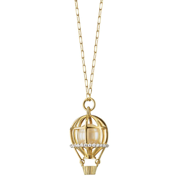 MONICA RICH KOSANN 18kt Yellow Gold .44 Diamond and Pearl Hot Air Balloon Necklace