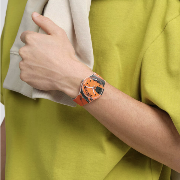 SWATCH BARNS-GRAHAM'S ORANGE AND RED ON PINK